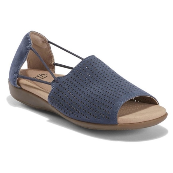 Earth Alder Abra Indigo Suede Perforated Open Toe Comfort Sandals Shoes Sz 6M - Picture 1 of 12